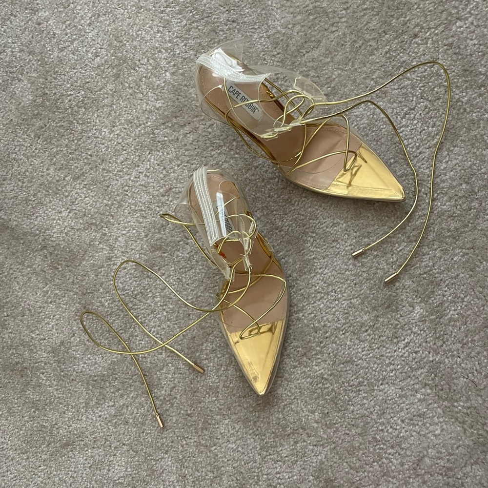 Clear heels with gold accents
